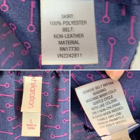 Xhilaration Skirt Large Blue With Purple Skeleton Keys button front belt loops - Picture 10 of 14